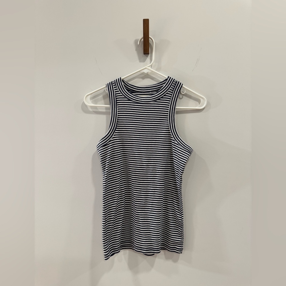 Madewell Ribbed Cutaway Tank Striped Navy Blue and White S Small
